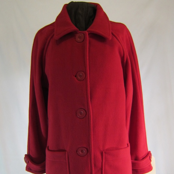 Stunning Red Fleece Button Front Long Jacket - Picture 2 of 6